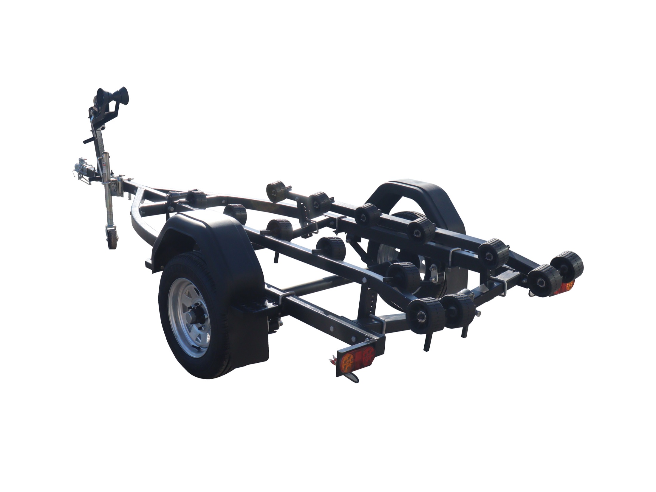 Black coated hot-dip galvanized boat trailer rear view